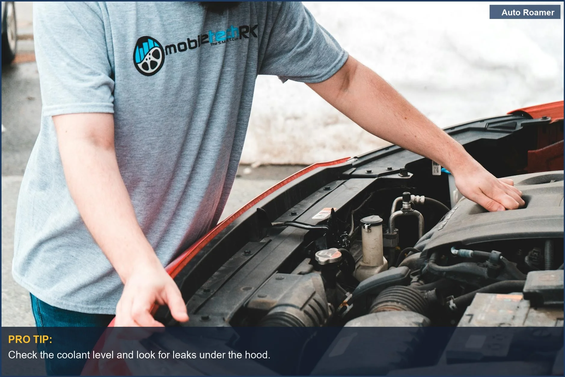Man inspecting his car engine during an overheating emergency--overheating car tips