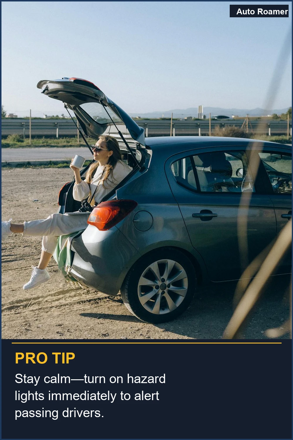 Stay calm--turn on hazard lights immediately to alert passing drivers.