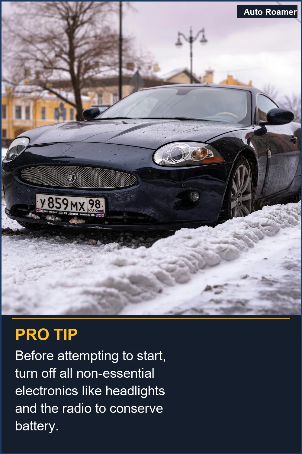 Before attempting to start, turn off all non-essential electronics like headlights and the radio to conserve battery.