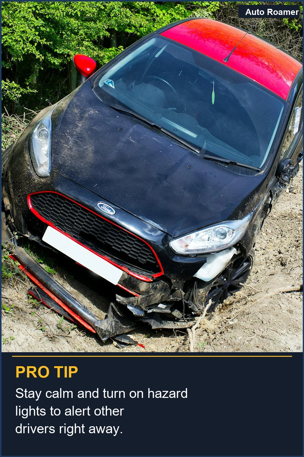 Stay calm and turn on hazard lights to alert other drivers right away.