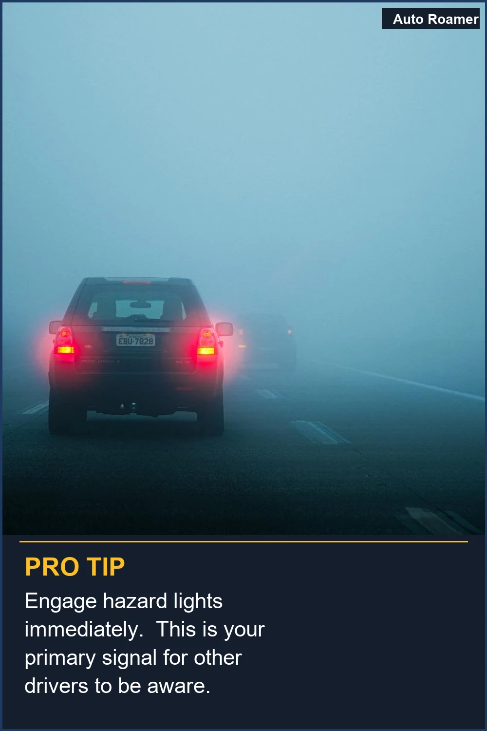 Engage hazard lights immediately.  This is your primary signal for other drivers to be aware.