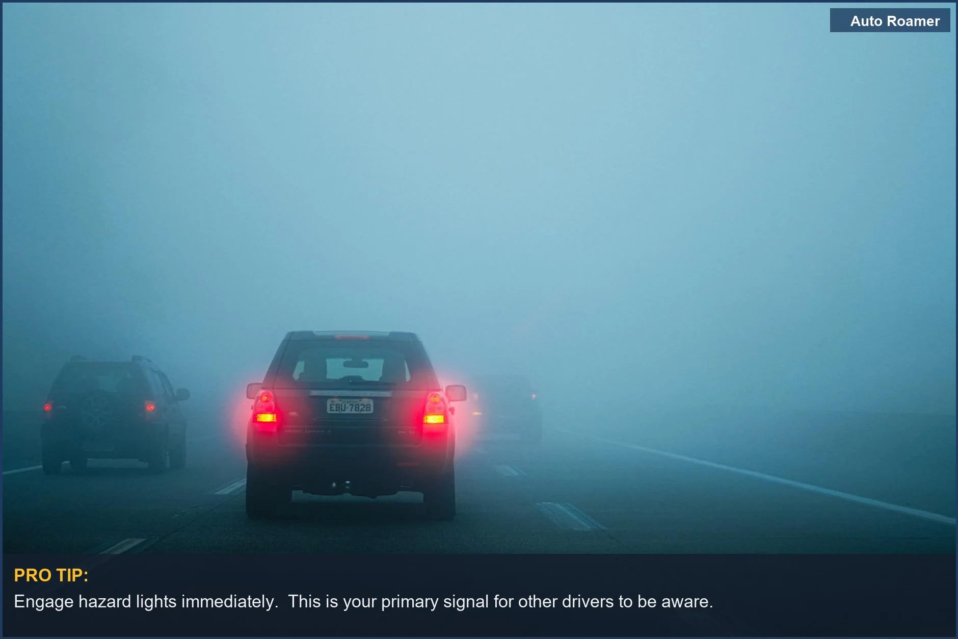 Vehicles driving on a foggy highway, illustrating the challenge of a car stalled on freeway what to do.