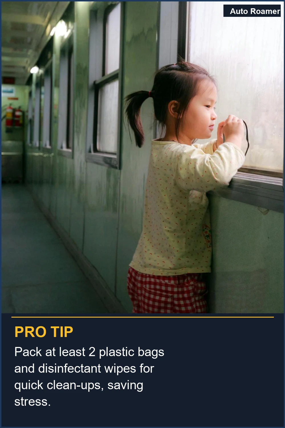 Pack at least 2 plastic bags and disinfectant wipes for quick clean-ups, saving stress.