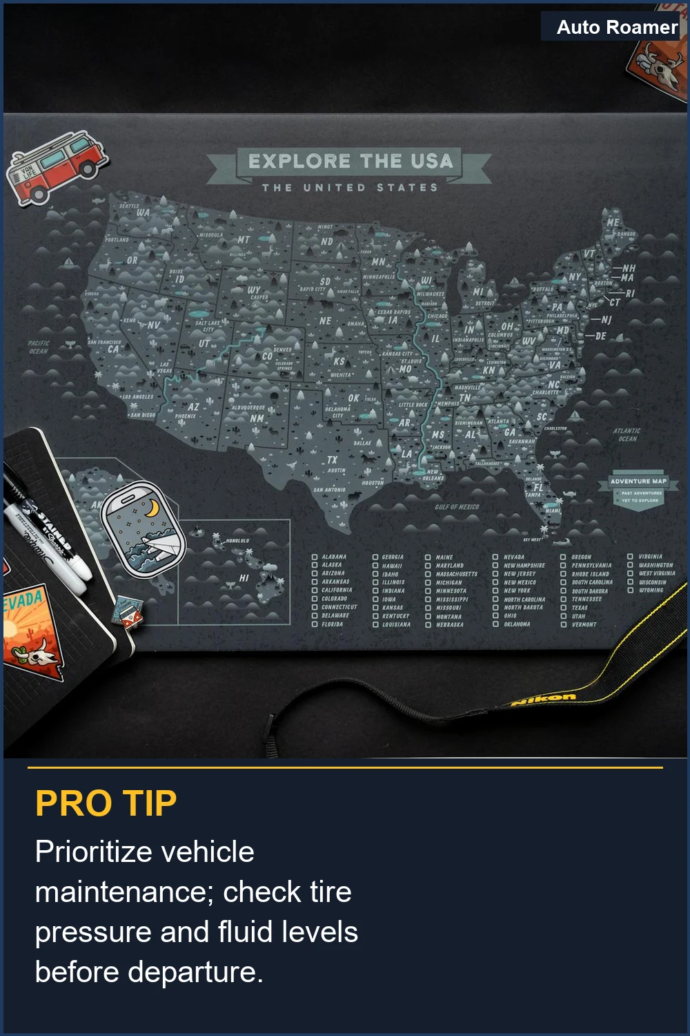 Prioritize vehicle maintenance; check tire pressure and fluid levels before departure.