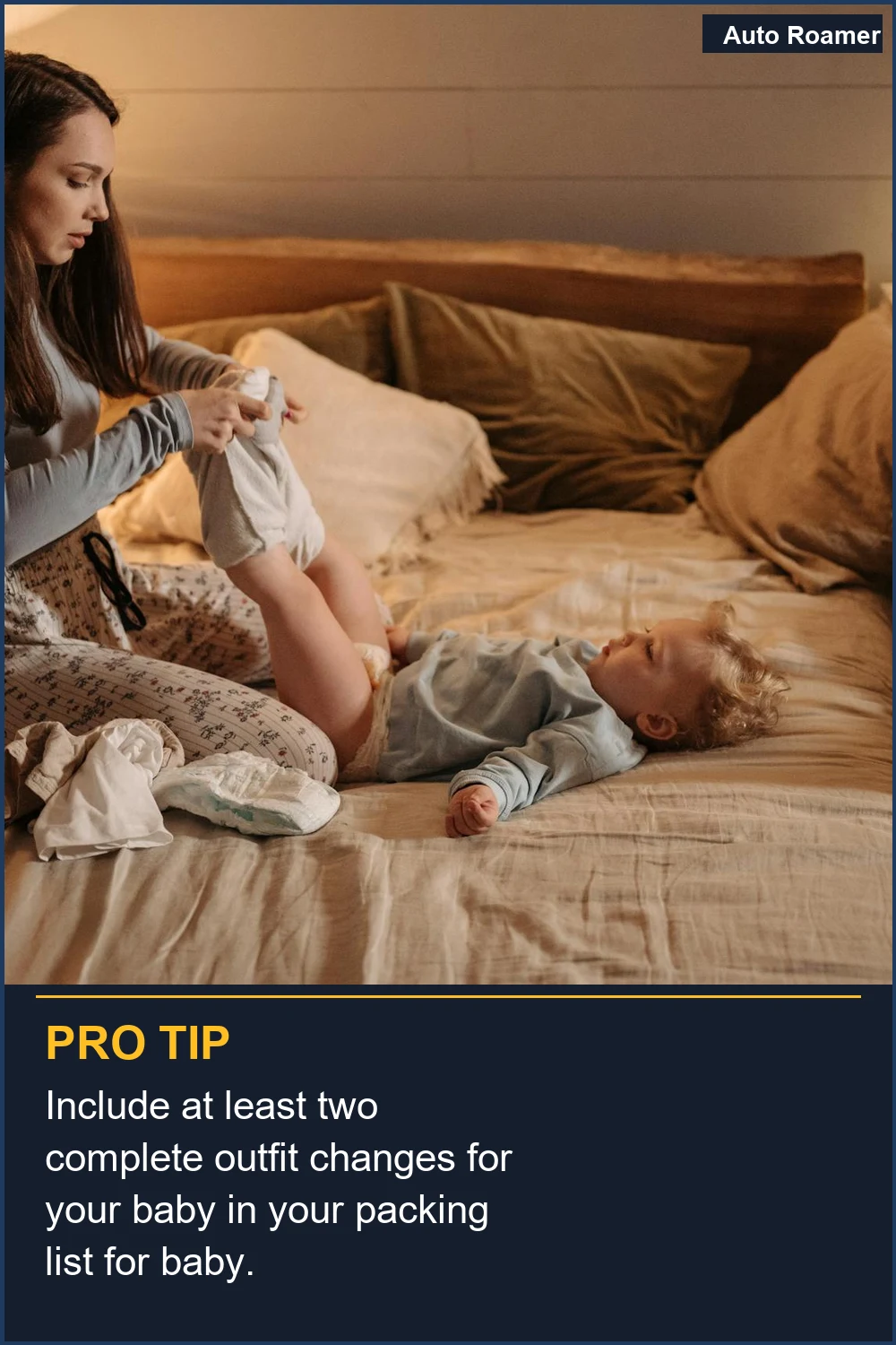 Include at least two complete outfit changes for your baby in your packing list for baby.