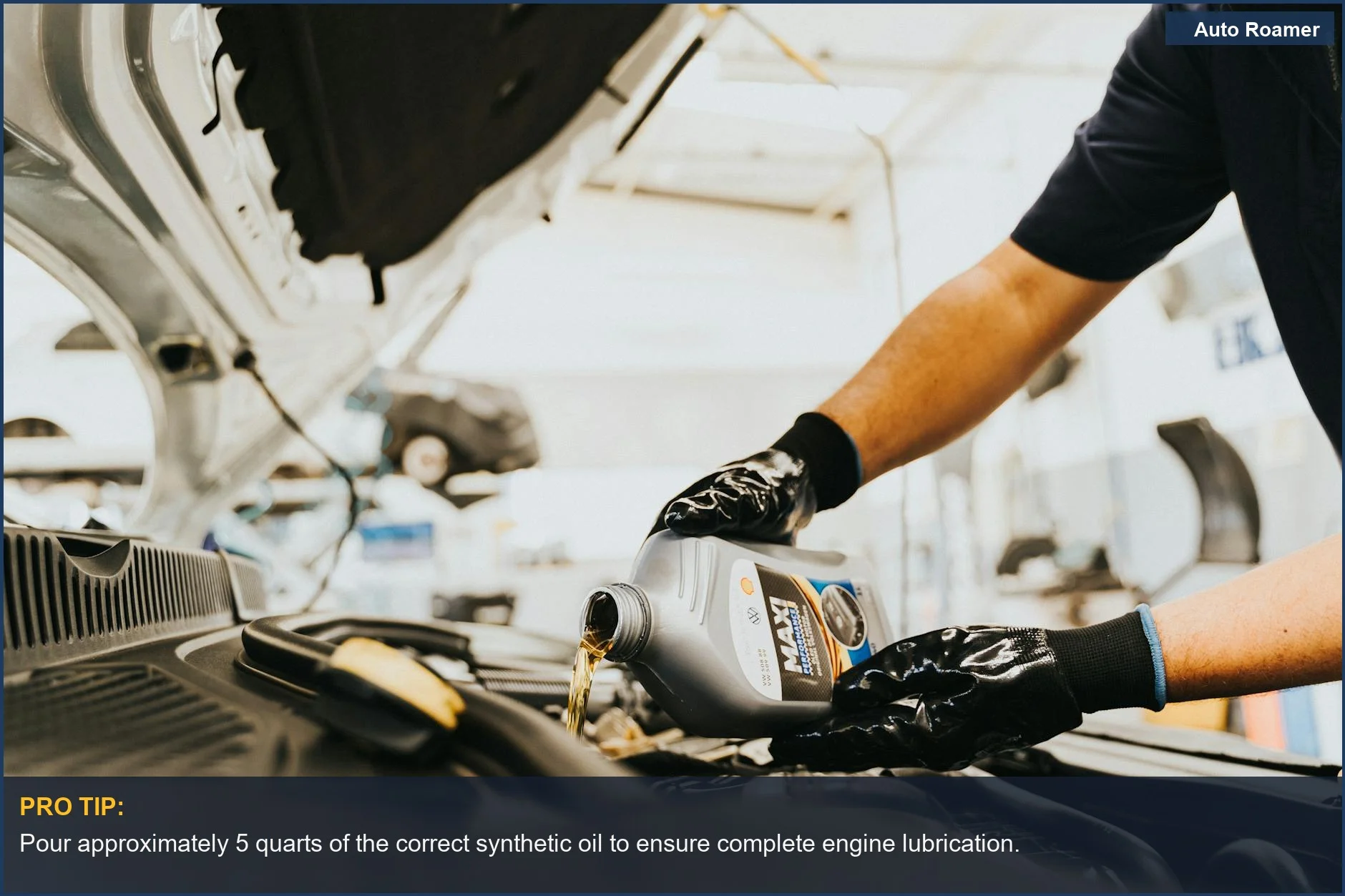 Close-up of mechanic pouring synthetic motor oil into a car engine, highlighting the importance of choosing the correct oil type.