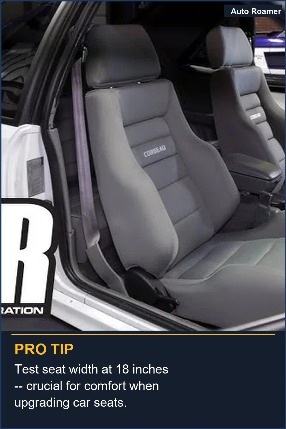 Test seat width at 18 inches -- crucial for comfort when upgrading car seats.