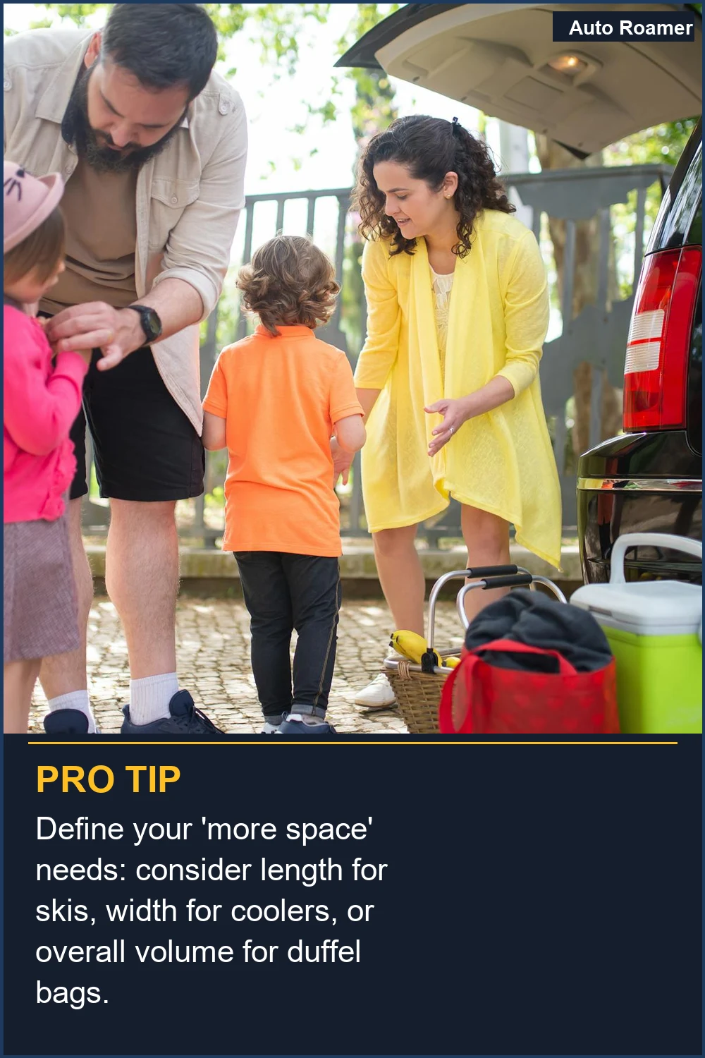 Define your 'more space' needs: consider length for skis, width for coolers, or overall volume for duffel bags.