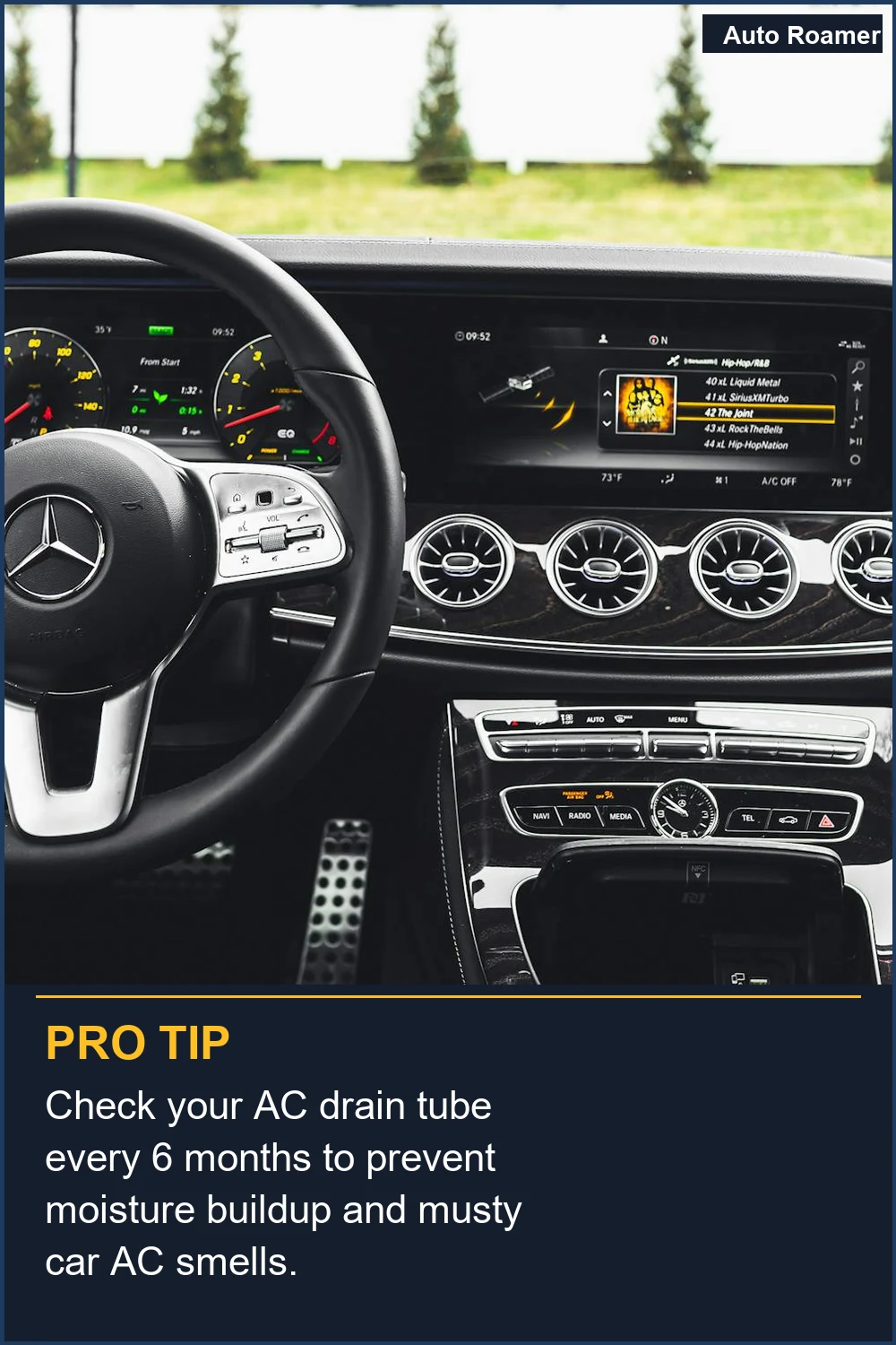 Check your AC drain tube every 6 months to prevent moisture buildup and musty car AC smells.