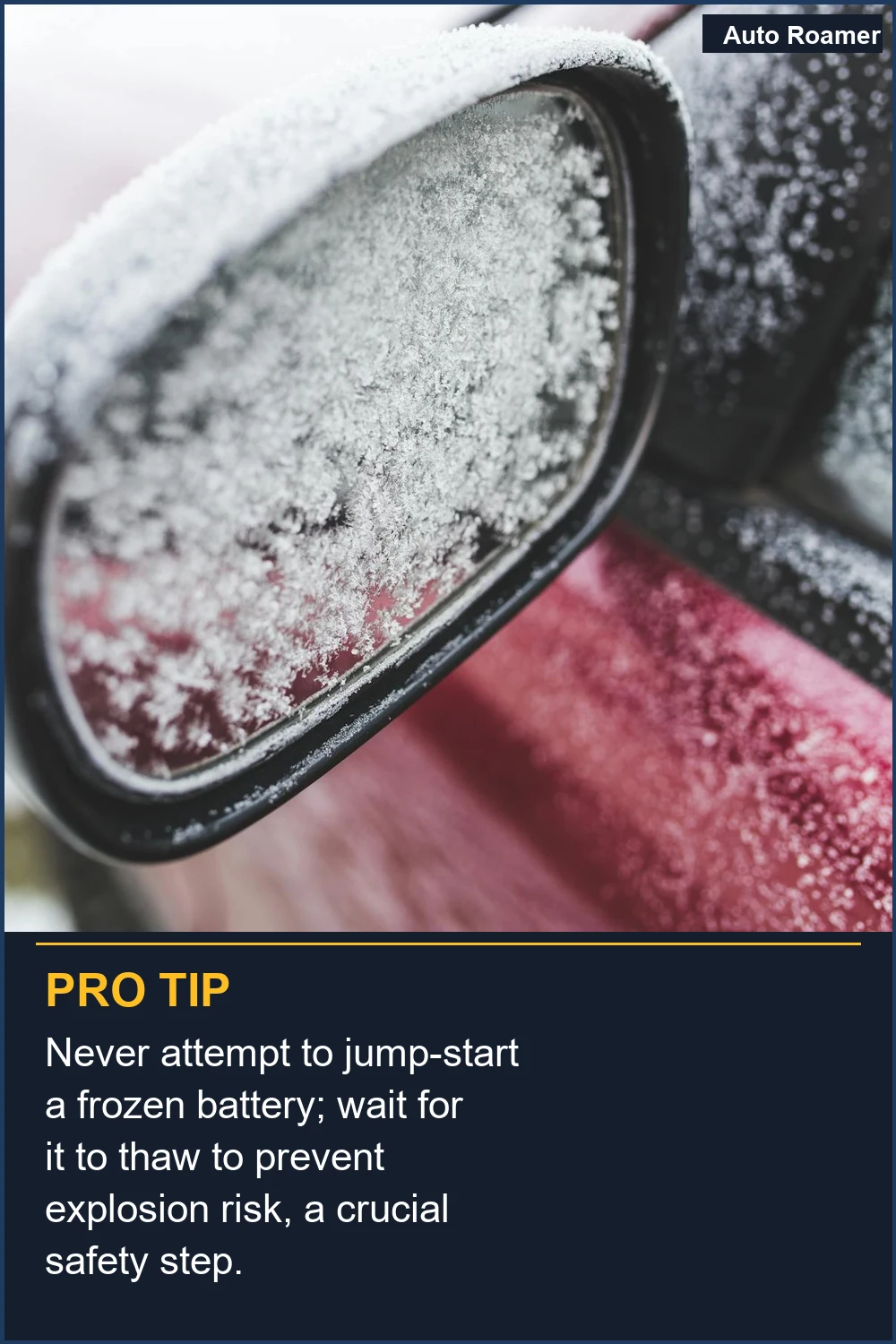 Never attempt to jump-start a frozen battery; wait for it to thaw to prevent explosion risk, a crucial safety step.