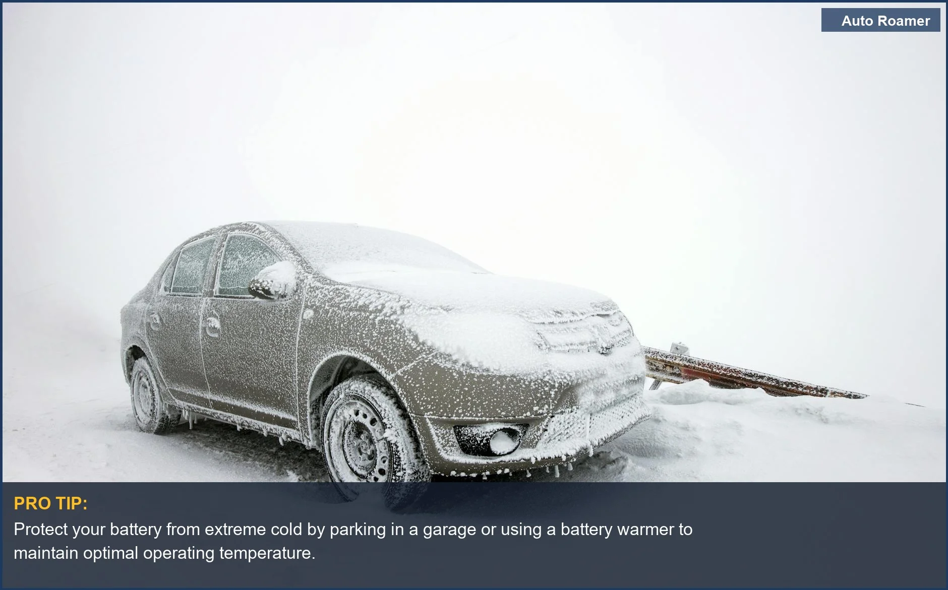 Sedan covered in snow and ice, highlighting car battery cold weather challenges.