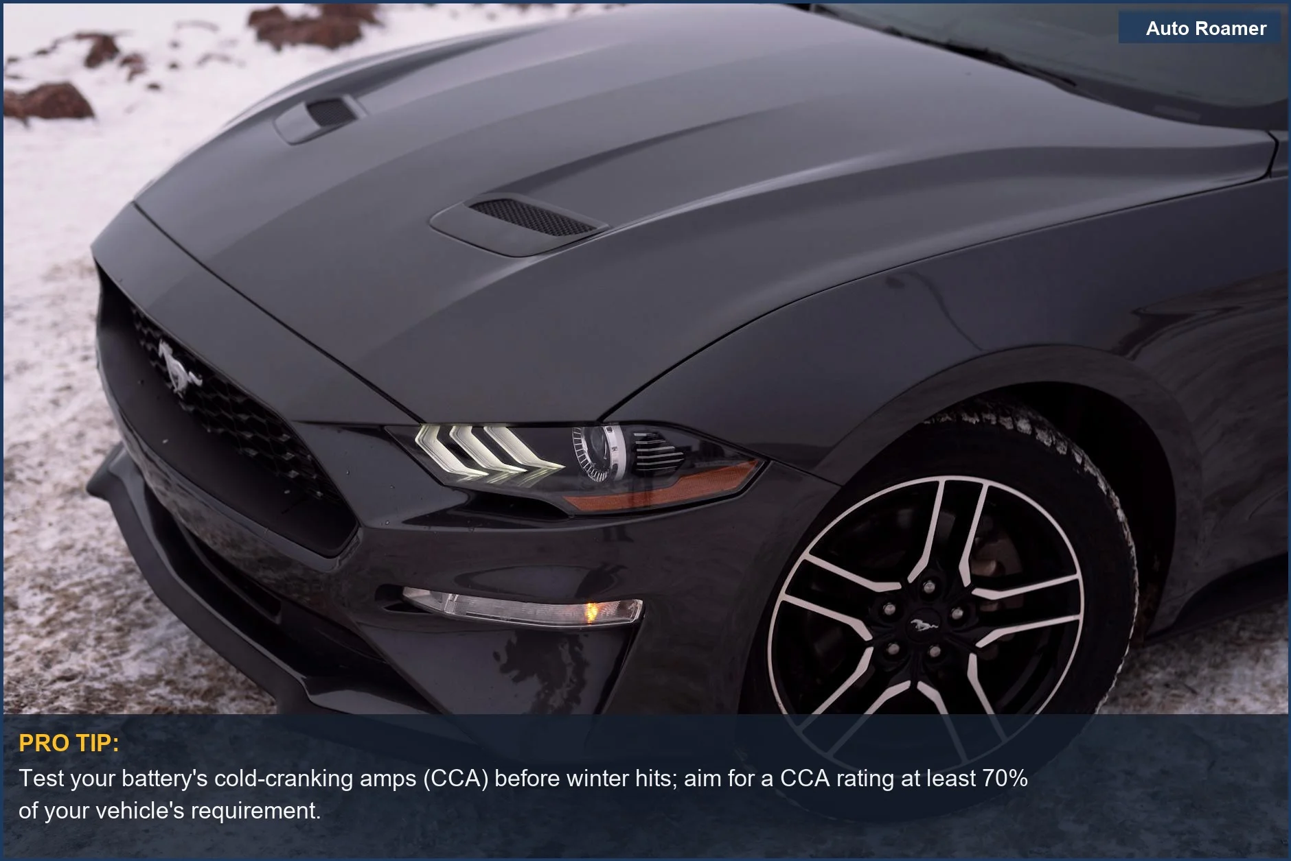 Sports car on a snowy road, a common scene for why battery fails cold.