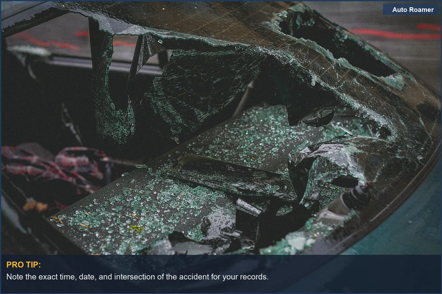 Close-up of a shattered car windshield with broken glass, a consequence of accidents affecting car insurance goes up not at fault.
