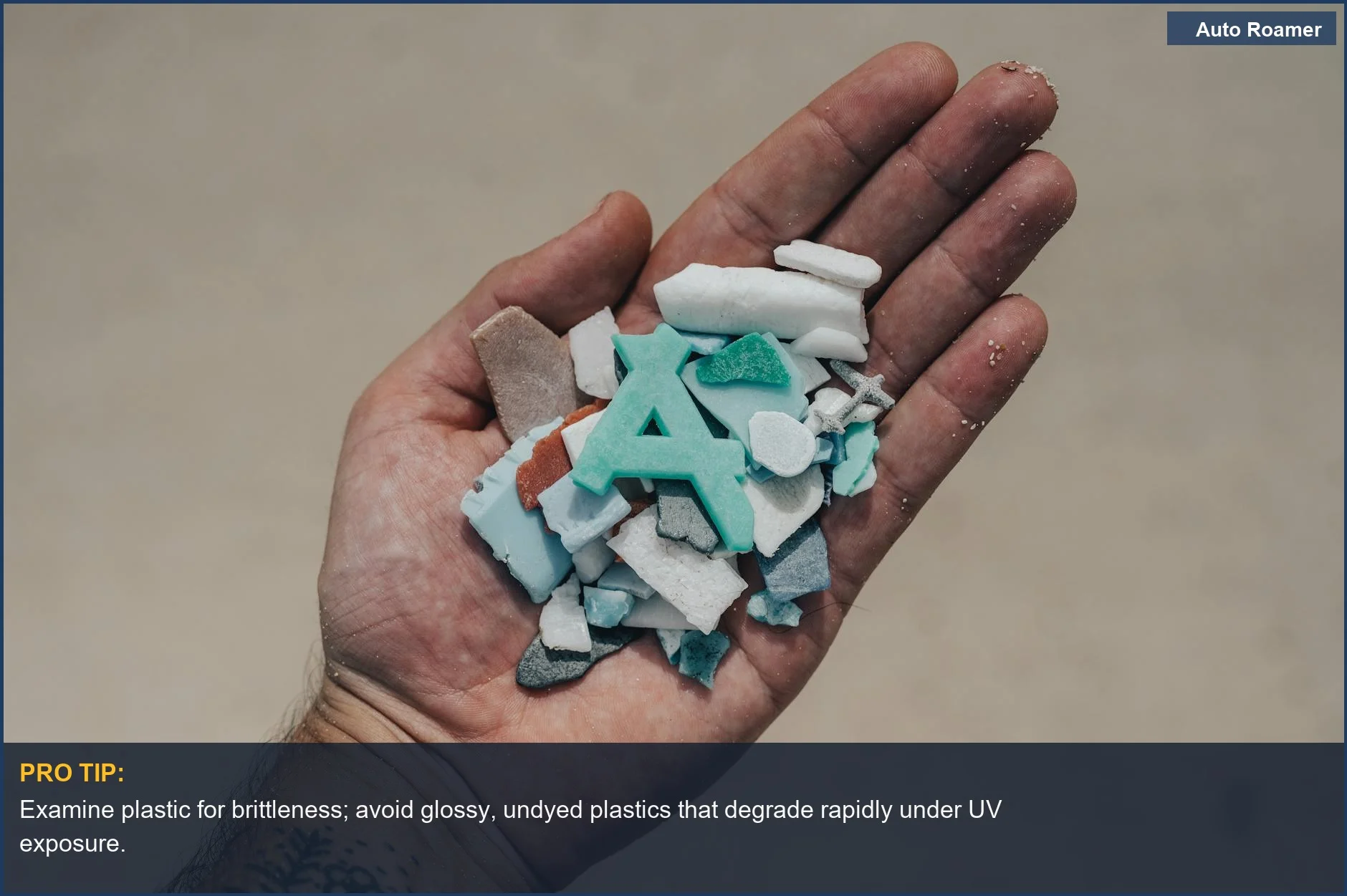 Hand holding broken plastic car accessory fragments, illustrating why cheap car accessories break quickly.