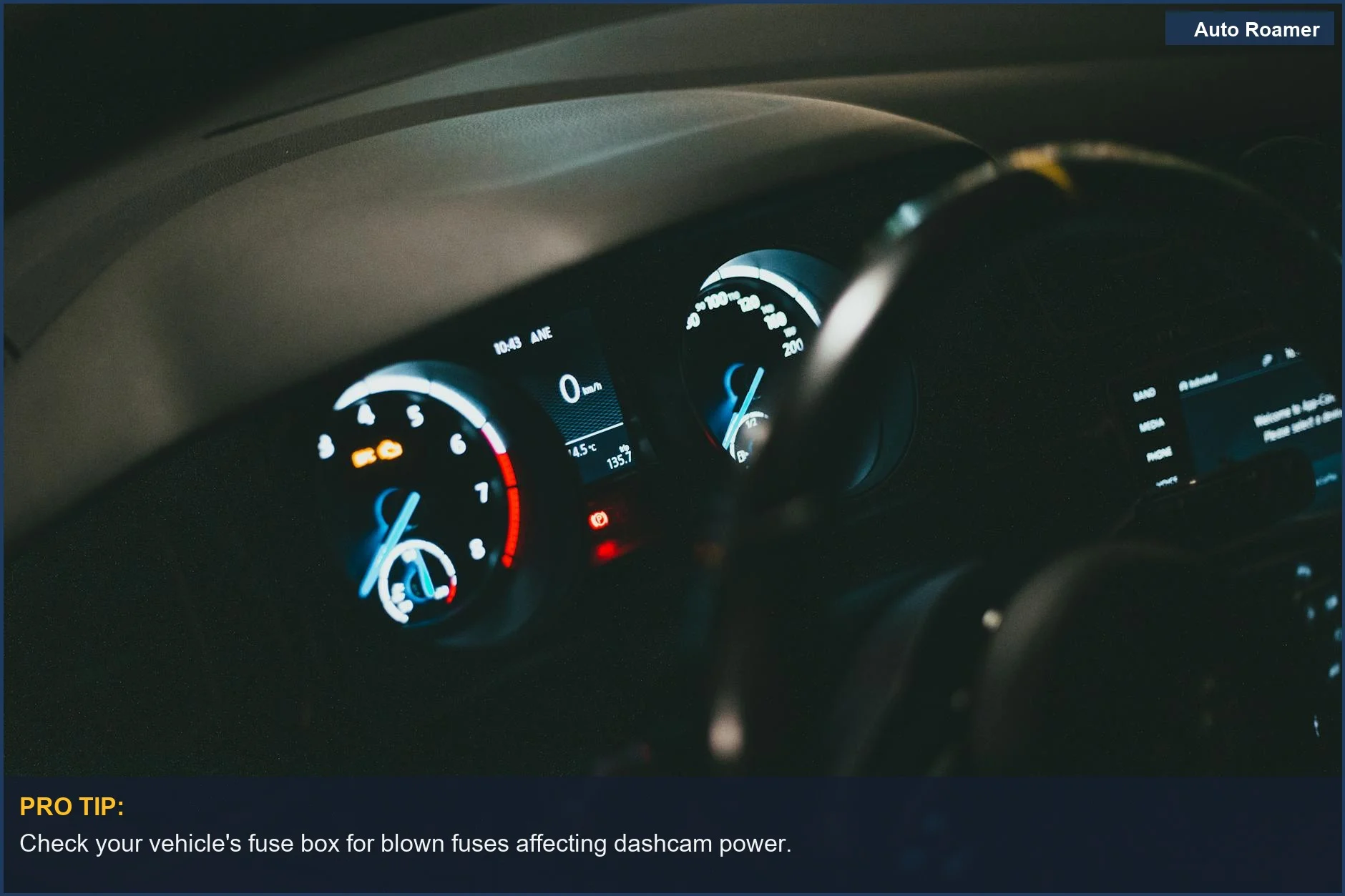 Illuminated dashboard of a car with visible speedometer and odometer, showcasing driving essentials.