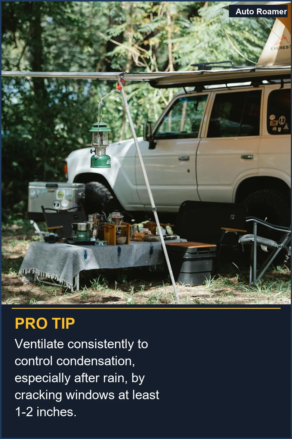 Ventilate consistently to control condensation, especially after rain, by cracking windows at least 1-2 inches.