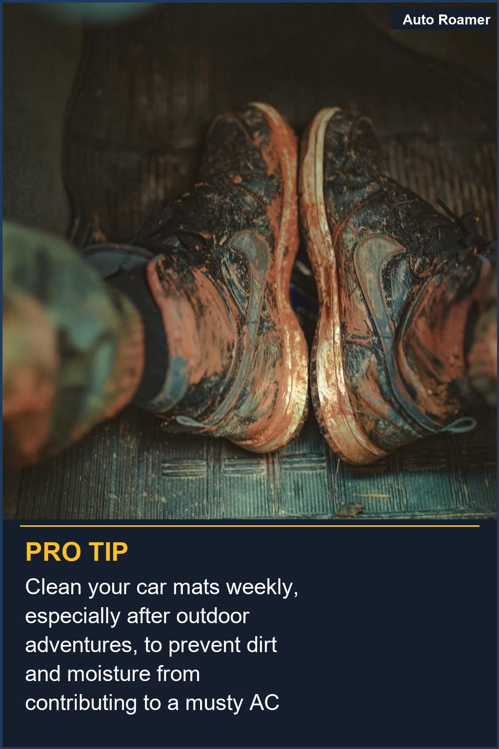 Clean your car mats weekly, especially after outdoor adventures, to prevent dirt and moisture from contributing to a musty AC car smell.