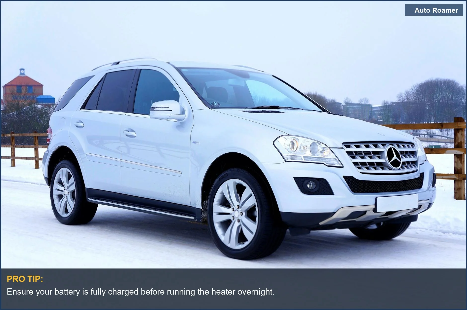 White SUV navigating snowy road in Scotland, revealing winter driving conditions impacting battery life.