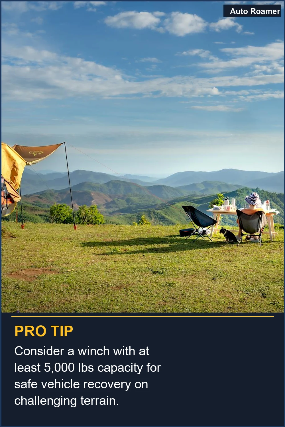 Consider a winch with at least 5,000 lbs capacity for safe vehicle recovery on challenging terrain.