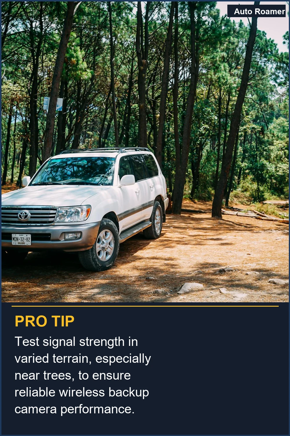 Test signal strength in varied terrain, especially near trees, to ensure reliable wireless backup camera performance.