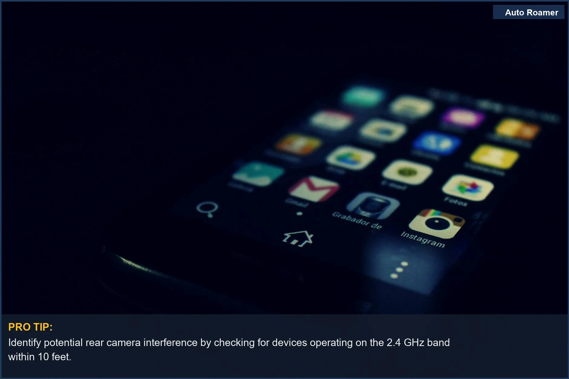 Dark smartphone screen showing apps, representing potential rear camera interference challenges.