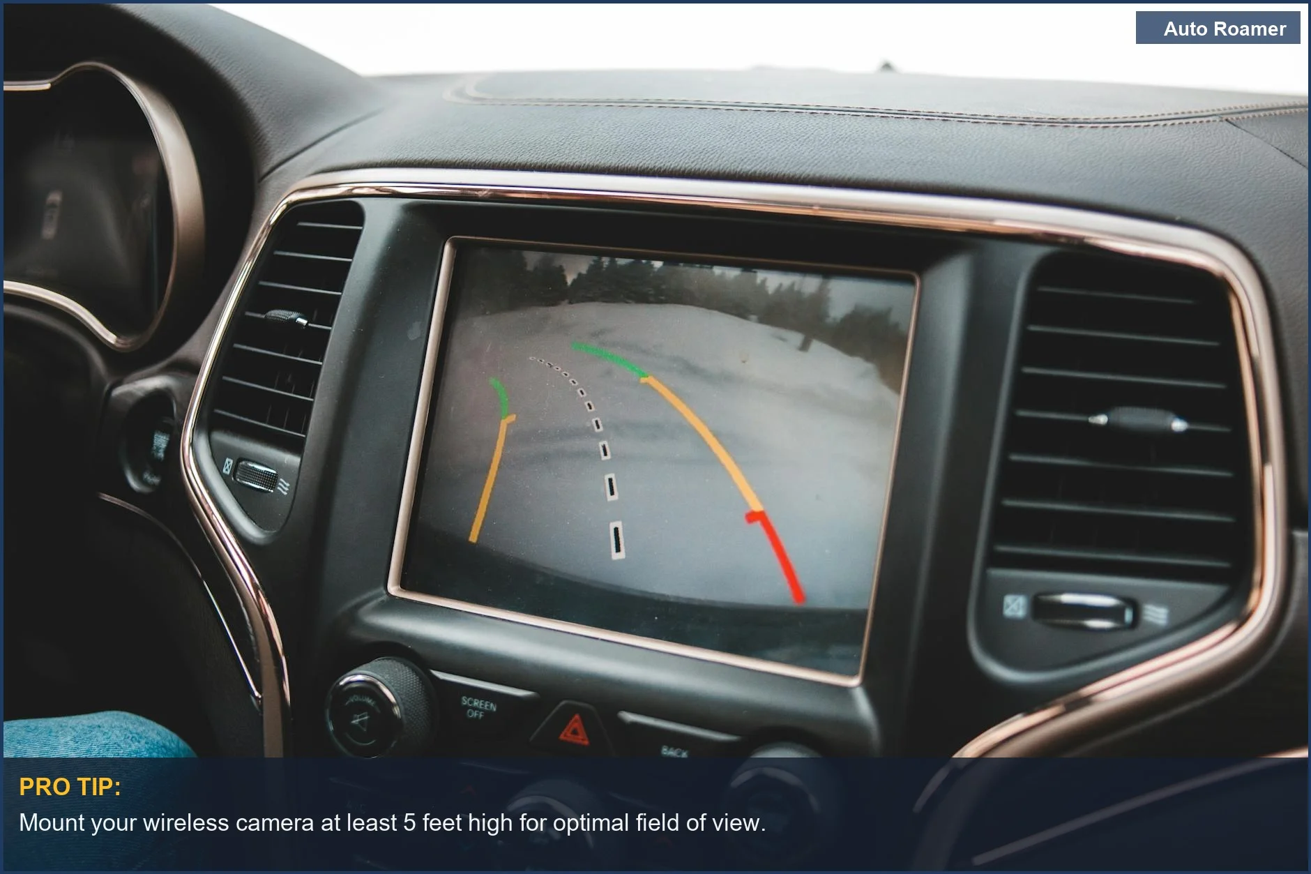 Car dashboard displaying a wireless backup camera feed, offering clear parking assistance for drivers.