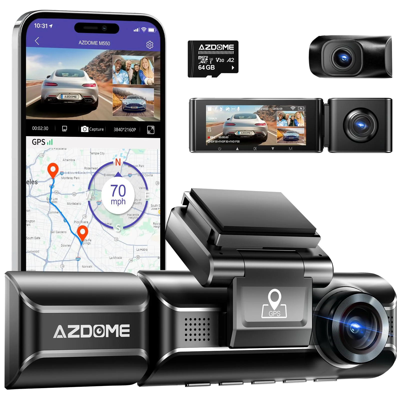 AZDOME M550 3 Channel Dash Cam