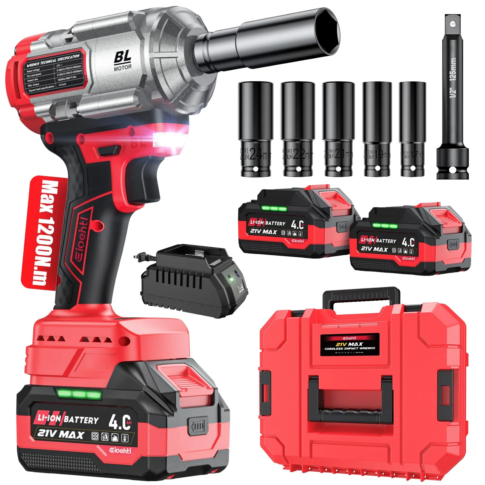 Eioehtl Cordless Impact Wrench 1200 Nm