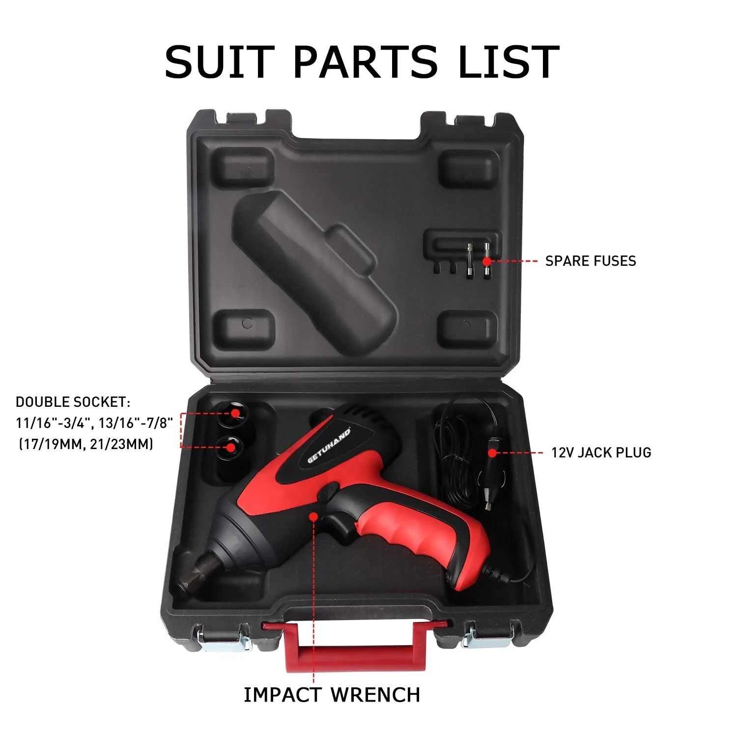 GETUHAND Car Impact Wrench 1/2 Inch & 12 Volt Portable