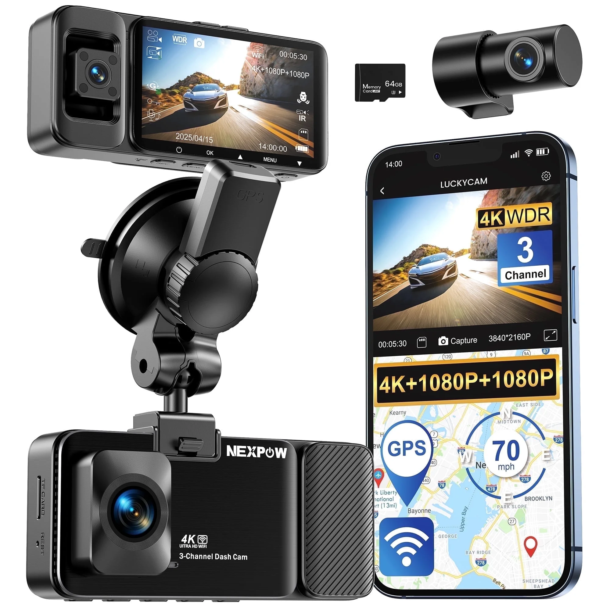 3 Channel 4K WiFi Dash Cam