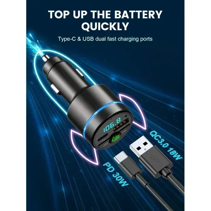 RIWUSI All-Metal Bluetooth 5.3 FM Transmitter — Best Car FM Transmitter: 5 Bluetooth Picks Compared on the Specs That Matter (2026) (alternate view)
