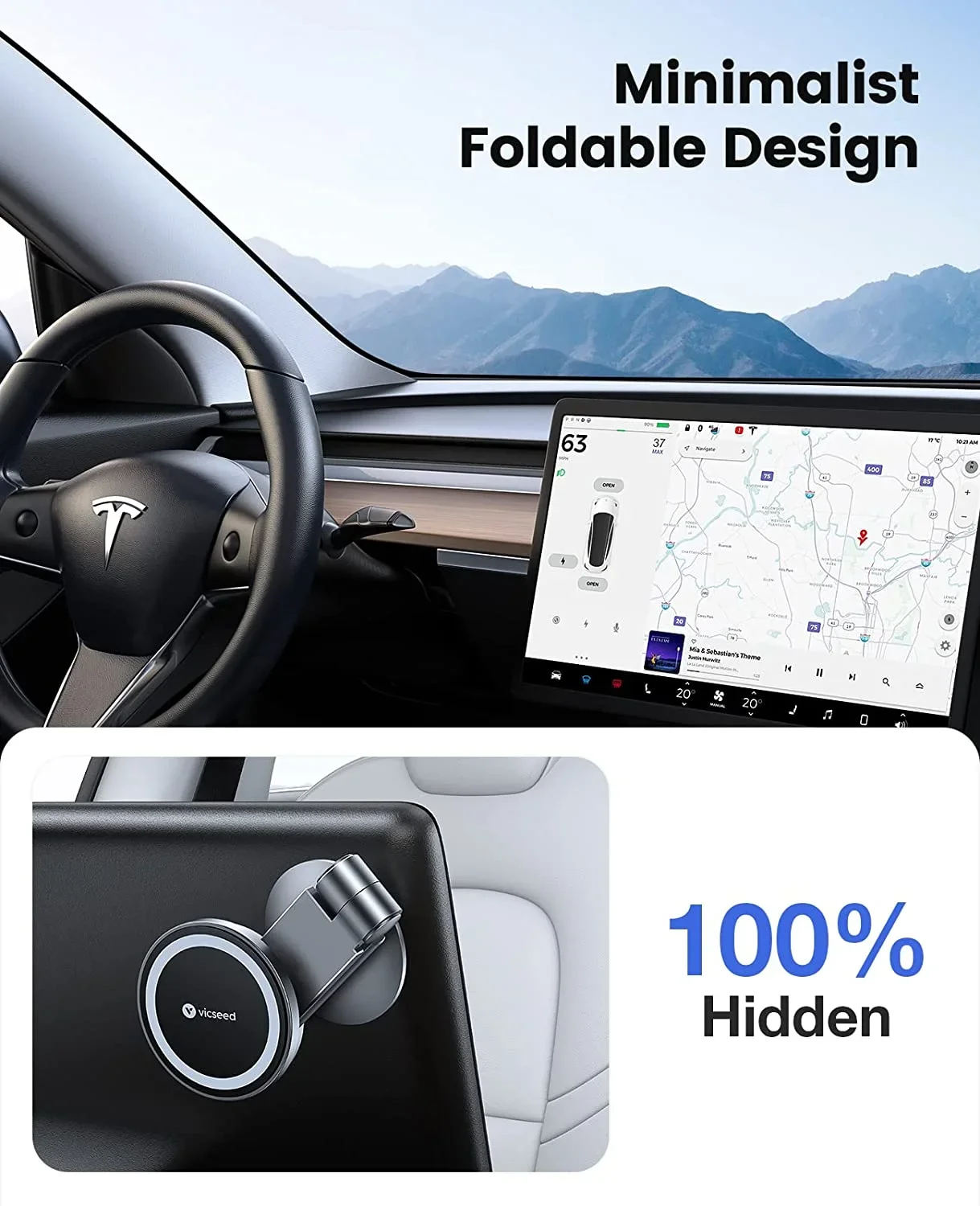 VICSEED Foldable Hidden MagSafe Tesla Mount — Best Phone Mount for Tesla Model 3 (2026 Picks)