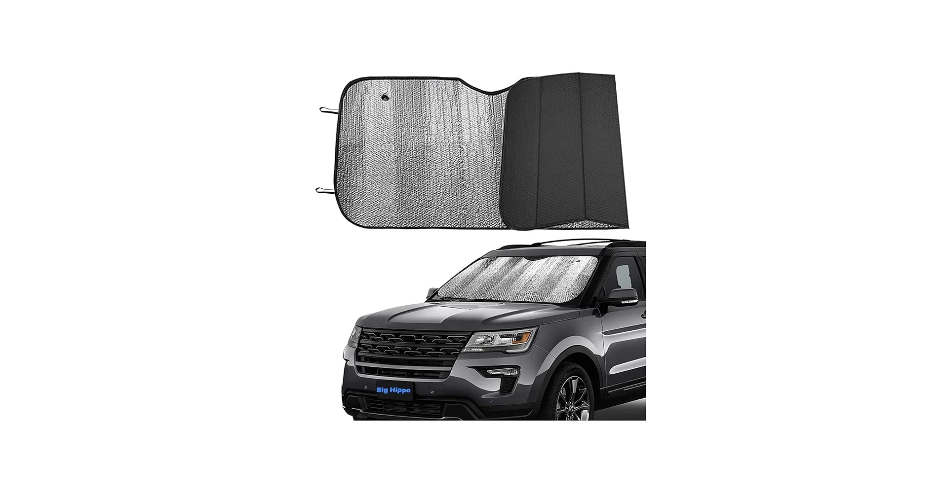Big Hippo Front Car Sun Shade Windshield — Best Car Window Shades for Camping: Full-Cabin Blackout