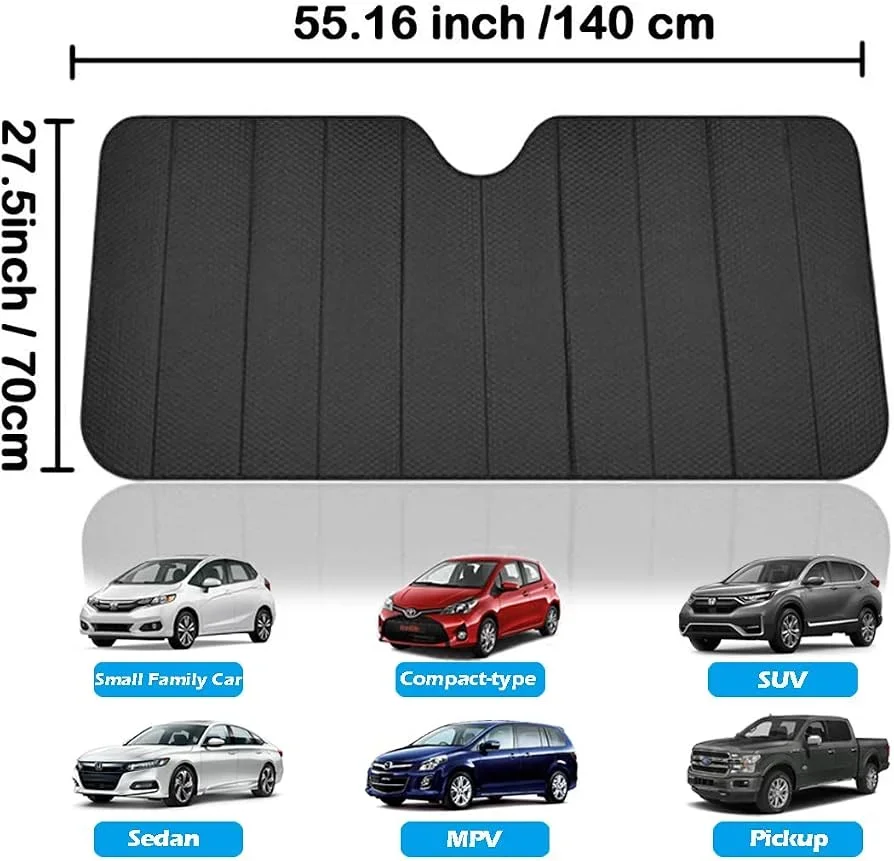 Big Hippo Front Car Sun Shade Windshield — Best Car Window Shades for Camping: Full-Cabin Blackout