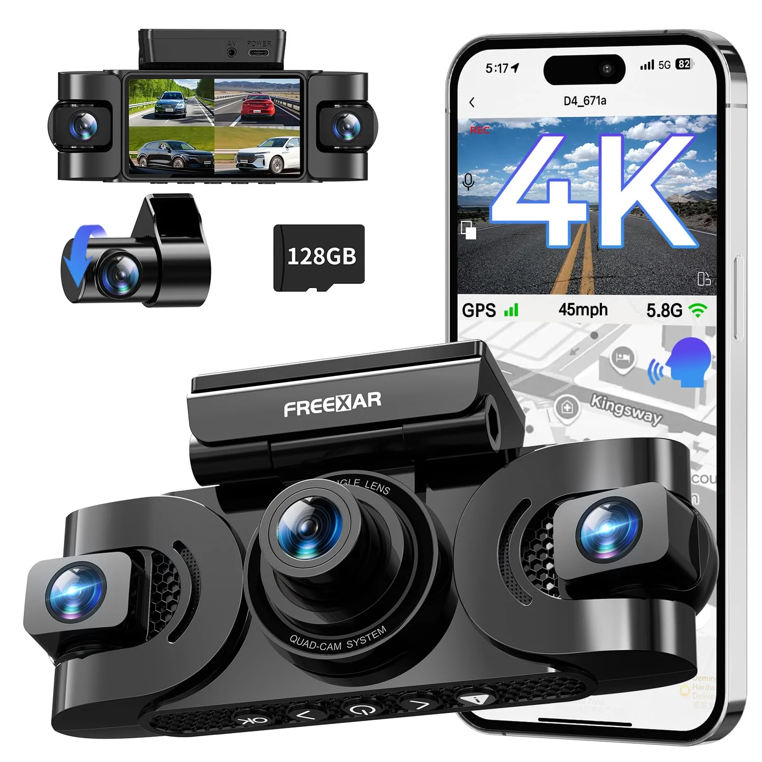 FREEXAR 4K 4-Channel Dash Cam