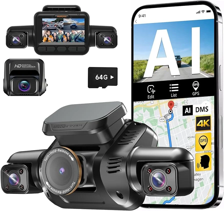 HUPEJOS AI 4K Dash Cam Front and Inside