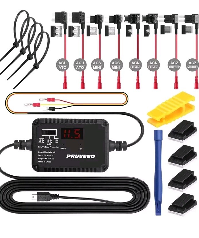 Dash Cam Hardwire Kit with Digital Voltage Display & Adjustable