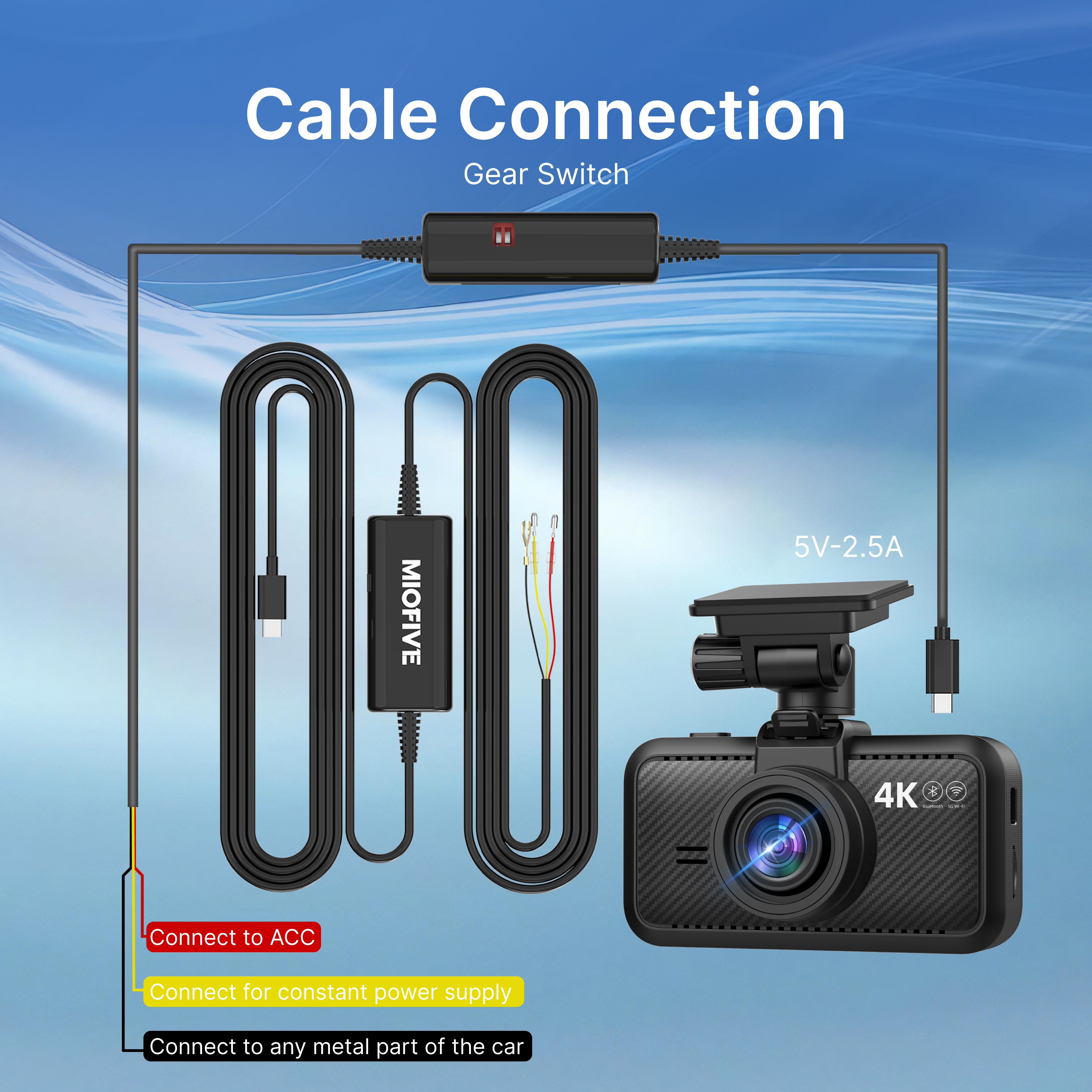 Miofive Dash Cam Hardwire Kit, 11.5ft Micro USB Hard Wire Kit for