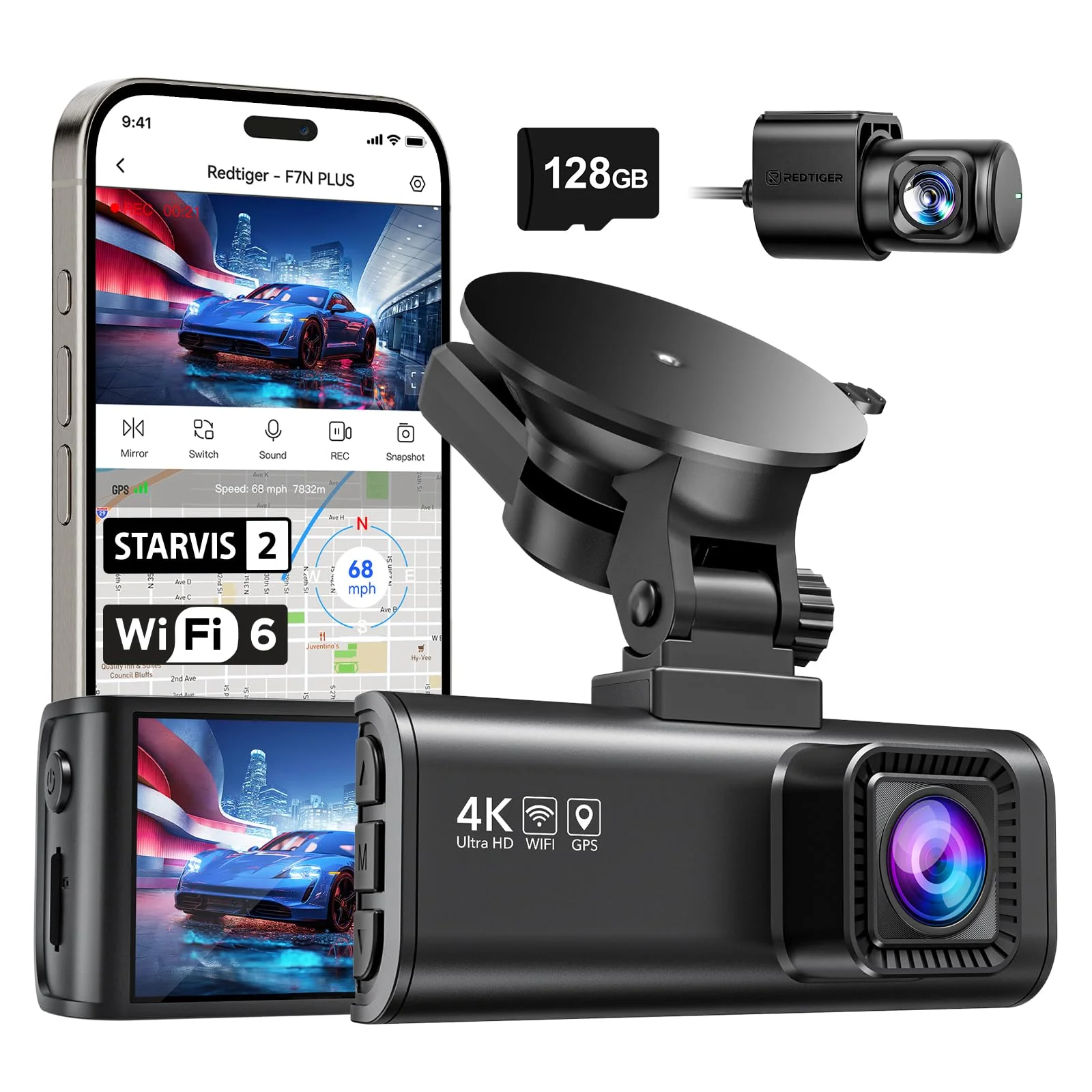 REDTIGER 4K Dash Cam Front Rear