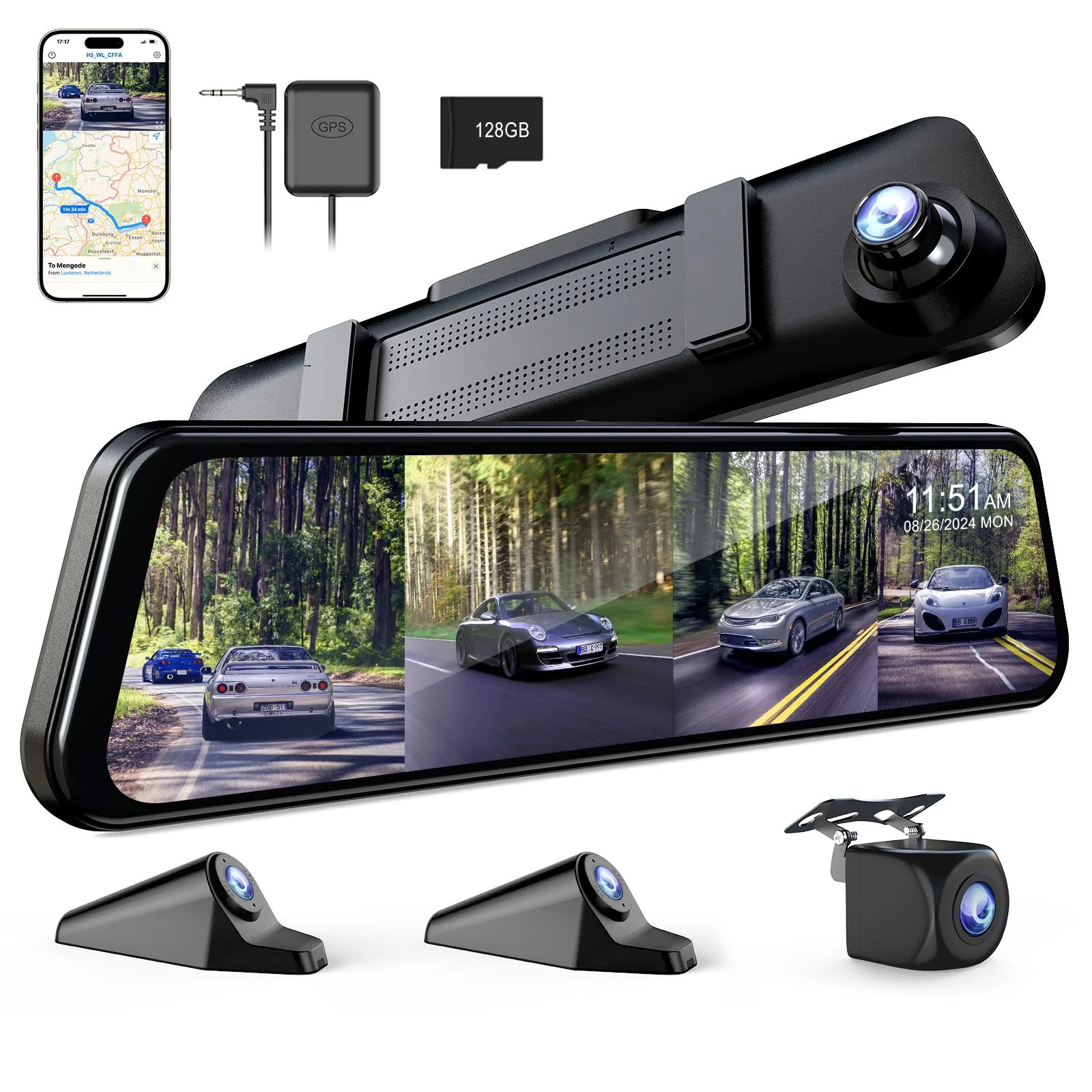 360 Degree 4 Channel Mirror Dash Cam