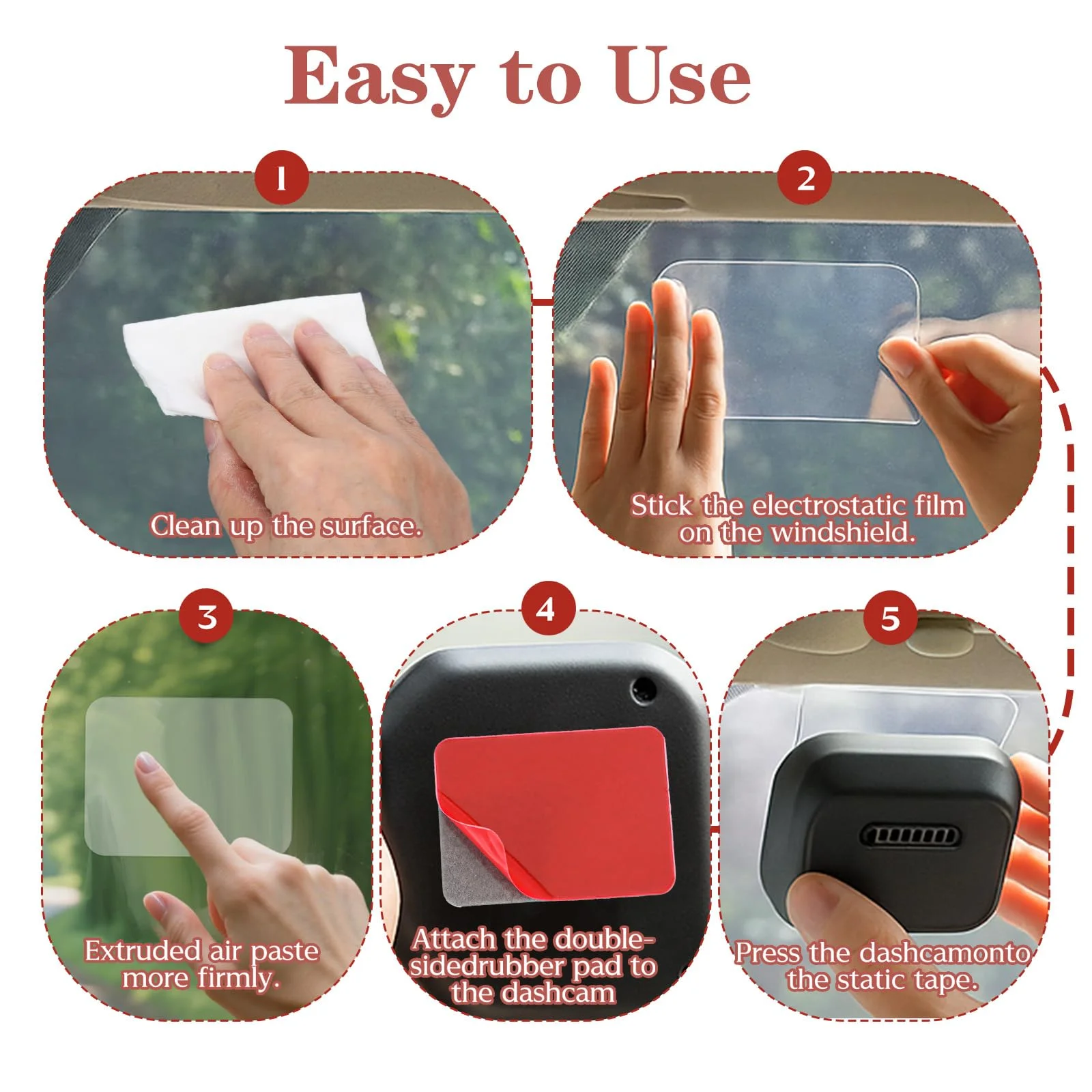 Dash Cam Adhesive Replacement Kit with Electrostatic Film