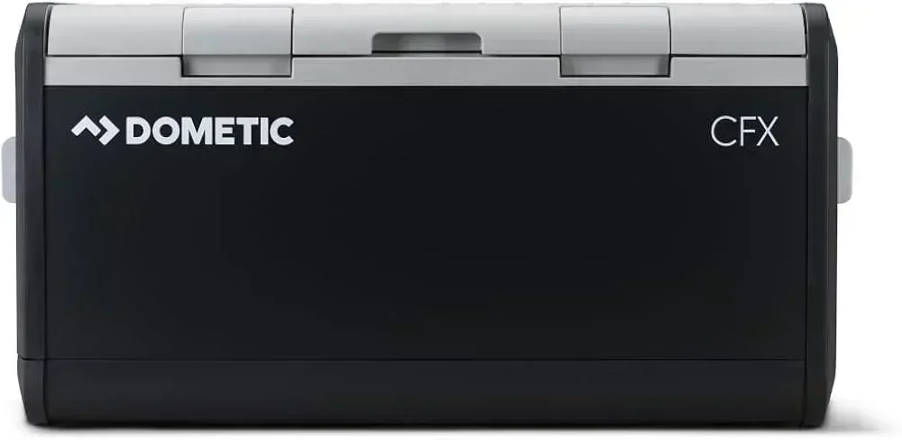 Dometic CFX compressor fridge front view with dual lid latches