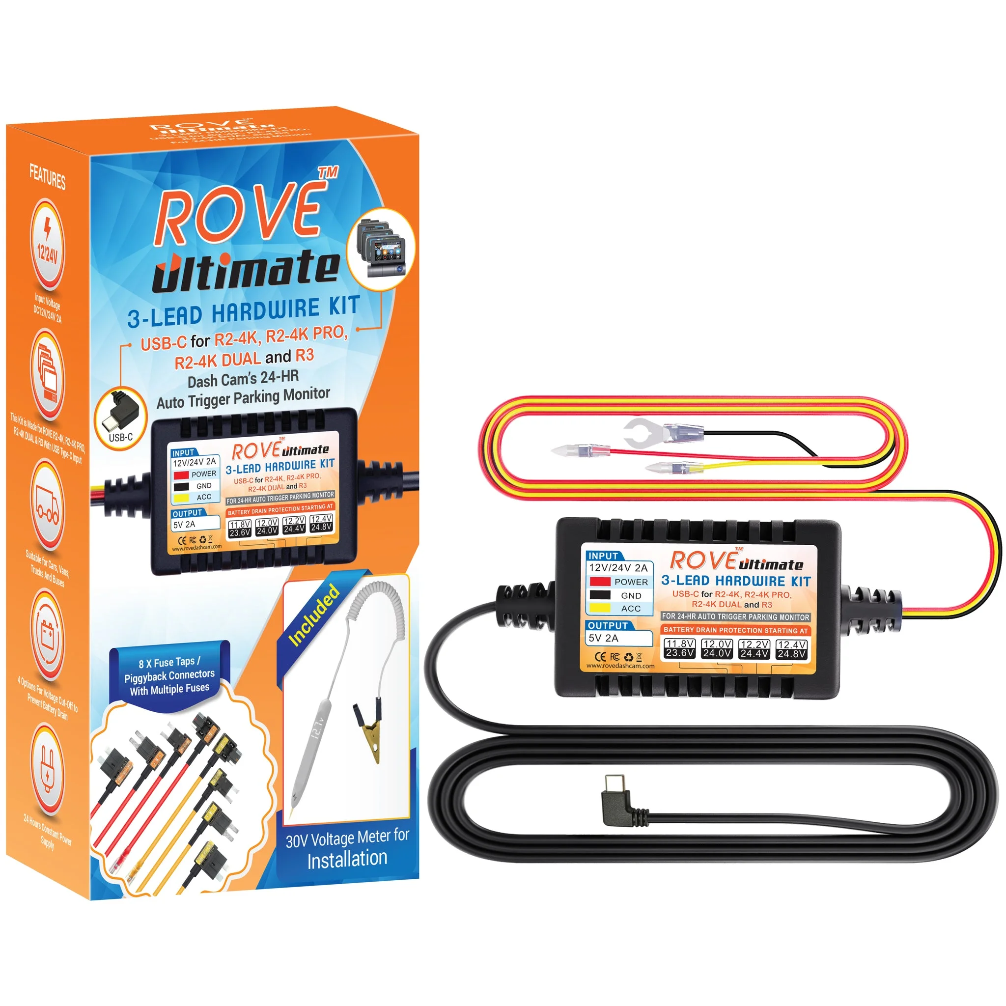 ROVE Ultimate Dash Cam Hardwire Kit (USB-C)